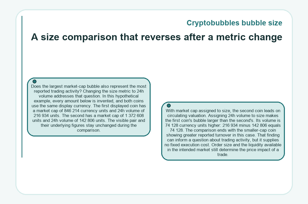 Graphic: Cryptobubbles bubble size: A size comparison that reverses after a metric change